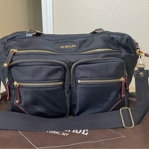 MZ Wallace Tribeca Traveler Bag- Black Bedford with Gold Hardware